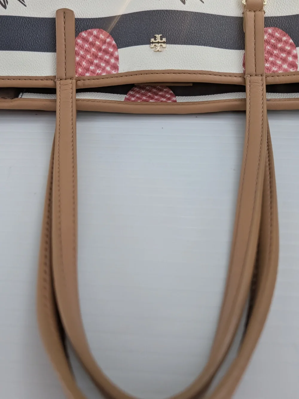 Tory Burch Kerrington Navy Stripe Pineapple Tote Bag - Pink Pineapple Print